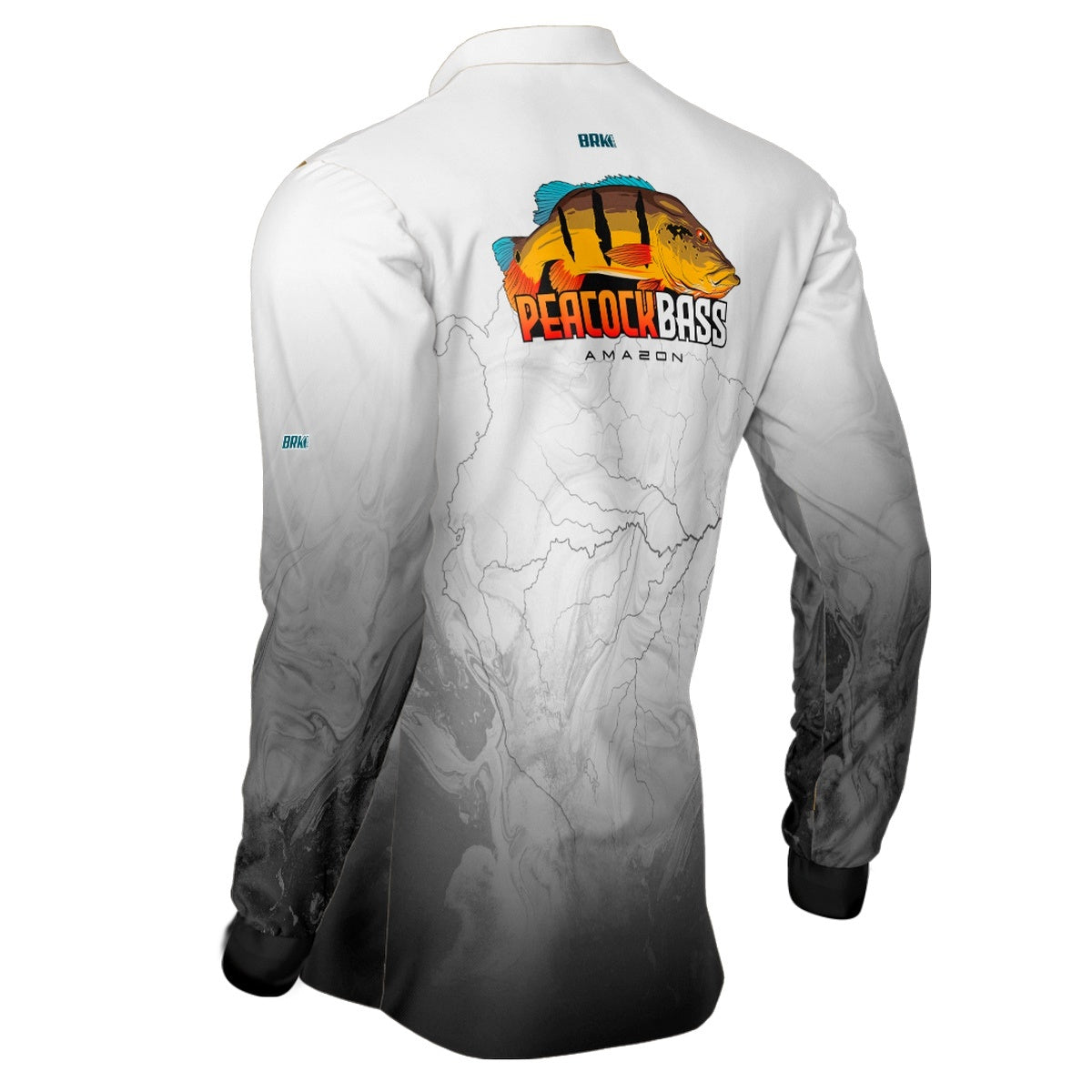Camisa de Pesca Brk Peacockbass Amazônia Branca com Proteção Solar UV50+ - Brk Fishing