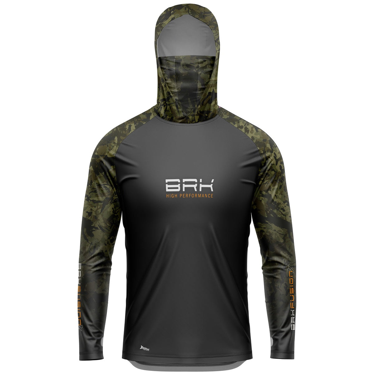 Camisa FusionX Brk Camuflada Verde Preto Capuz e Proteção UV50+ Brk Fishing