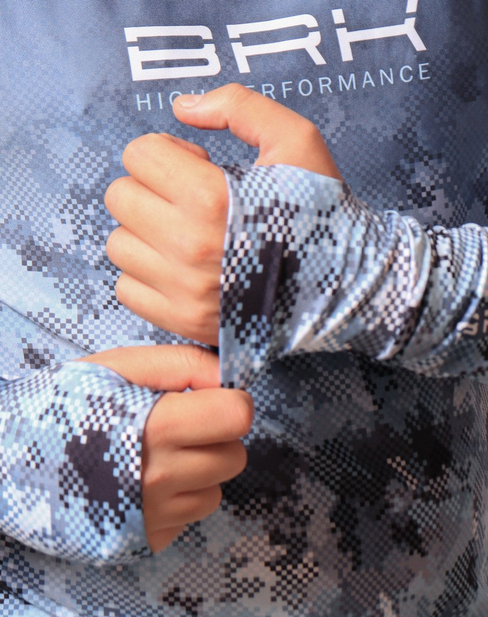 Camisa FusionX Brk Deep Camuflada Azul com Capuz e Proteção UV50+ - Brk Fishing