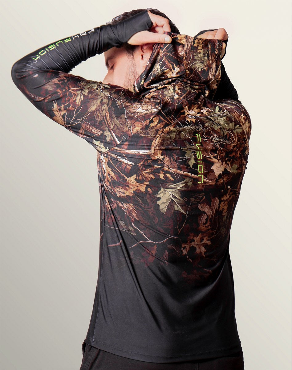 Camisa FusionX Brk Hunter Camu Floresta Preta com Capuz e Proteção UV50+ - Brk Fishing