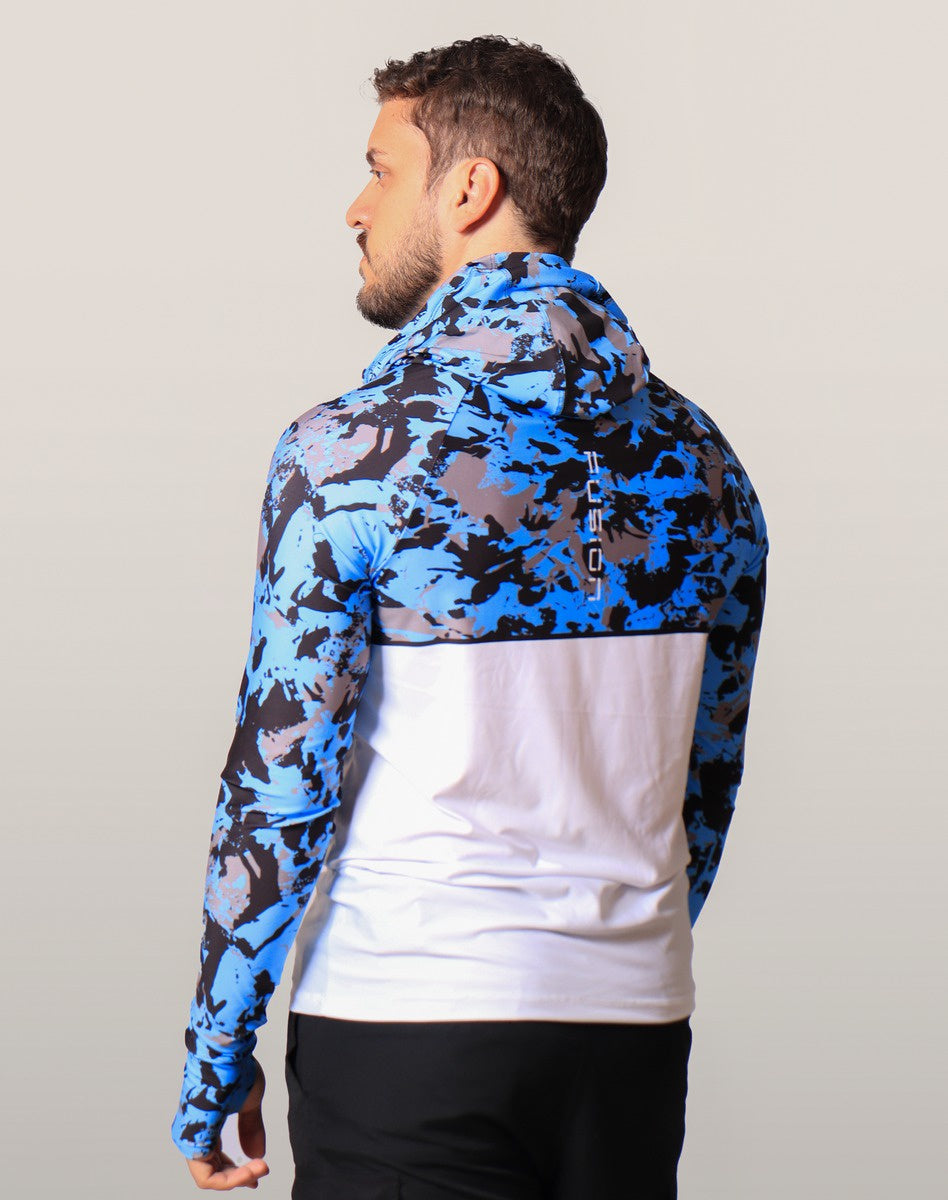Camisa FusionX Brk Marine Camuflada Azul Branco com Capuz e Proteção UV50+ - Brk Fishing