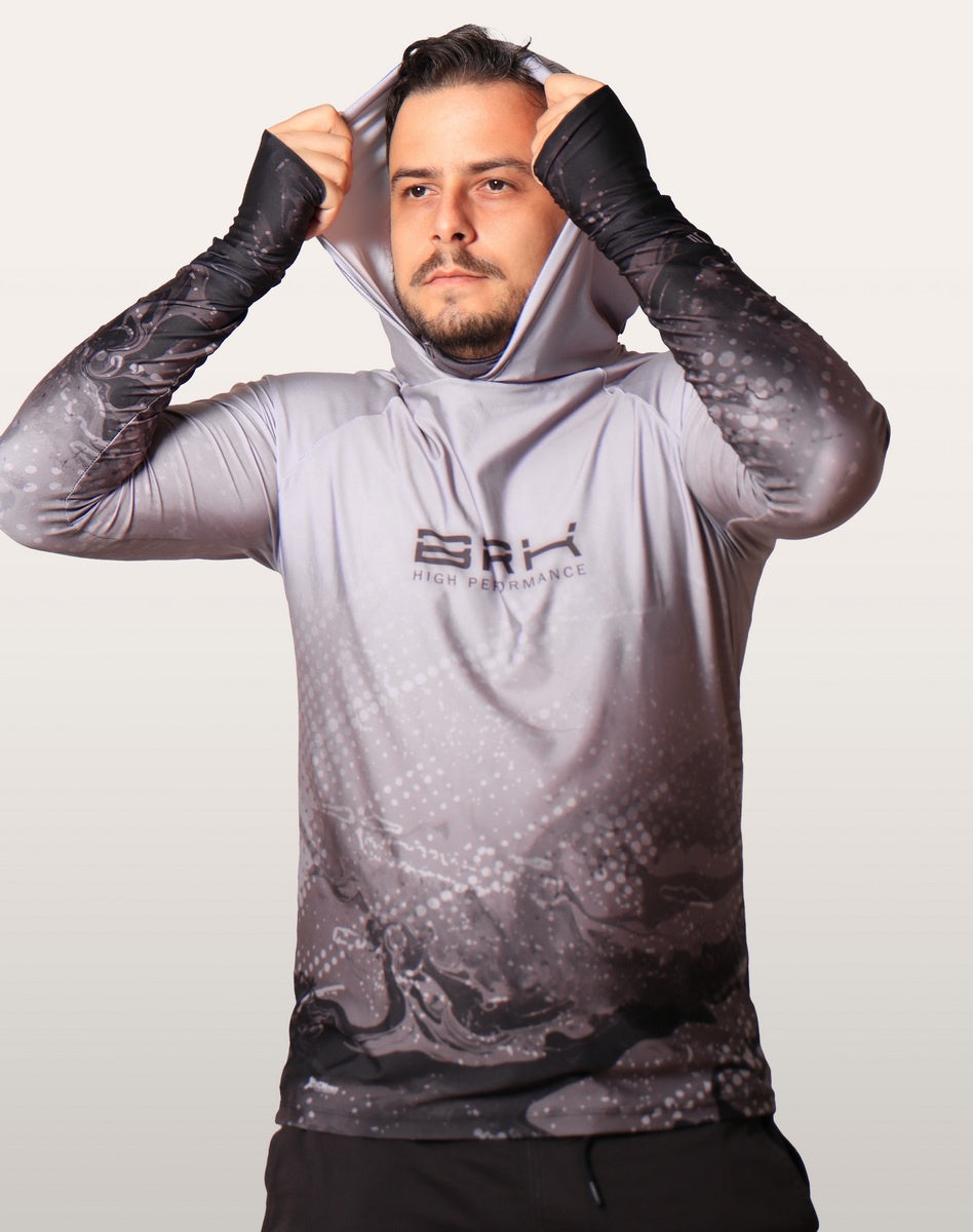 Camisa FusionX Brk Galaxy Cinza com Capuz e Proteção UV50+ - Brk Fishing