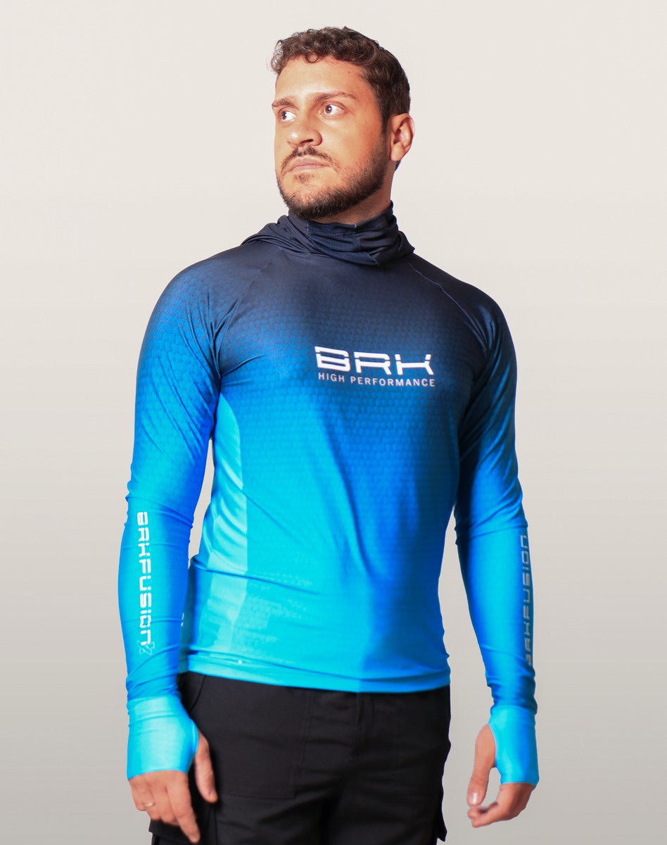 Camisa FusionX Brk Clean Azul Escuro com Capuz e Proteção UV50+ Envio Imediato Brk Fishing