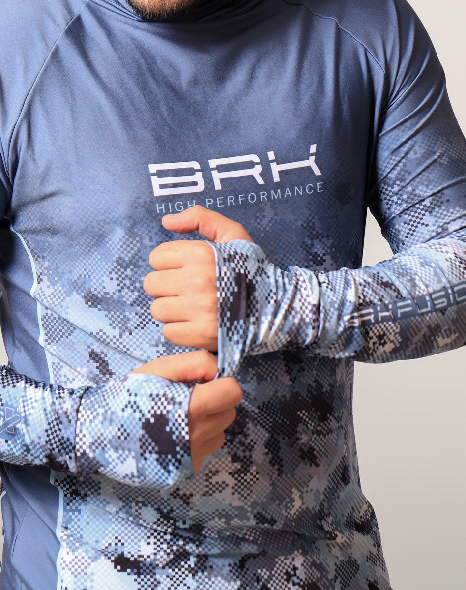 Camisa FusionX Brk Deep Camuflada Azul com Capuz e Proteção UV50+ - Brk Fishing