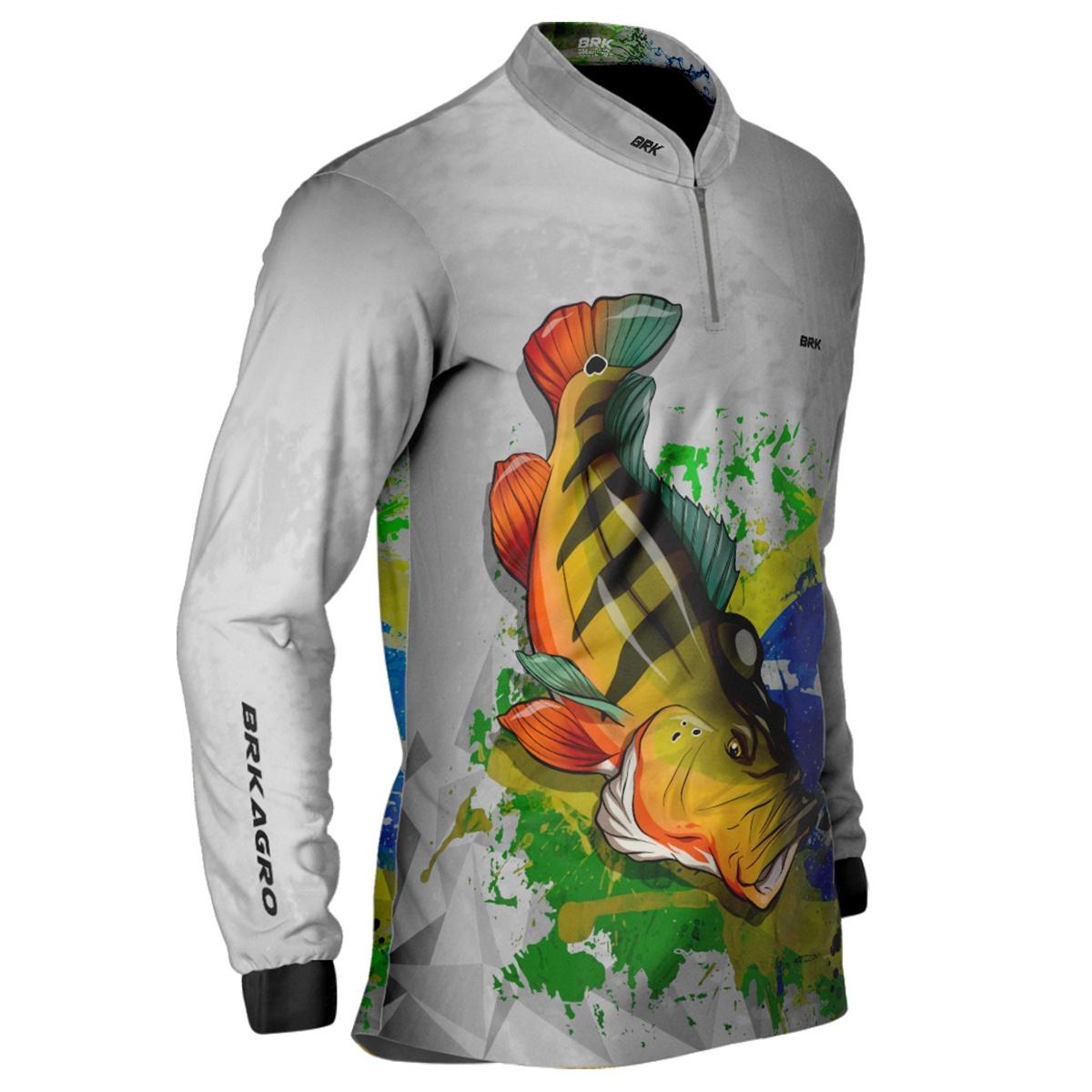 Camisa de Pesca Brk Ciano e Branco com Proteção UV50+ - Brk Fishing