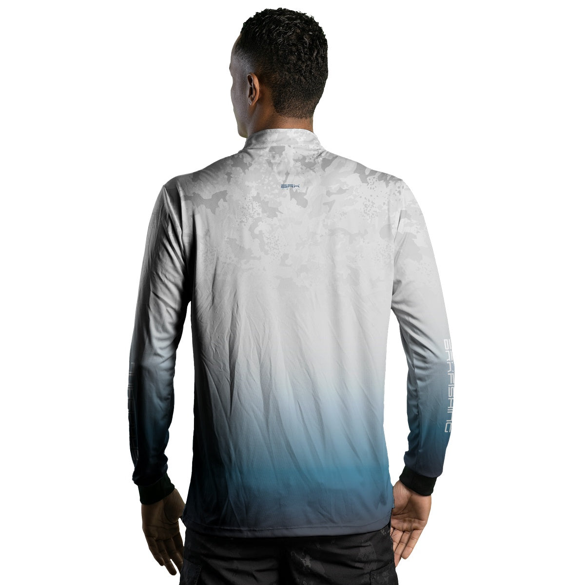 Camisa de Pesca BRK Cinza e Azul Camuflado com Proteção UV50+ Brk Fishing