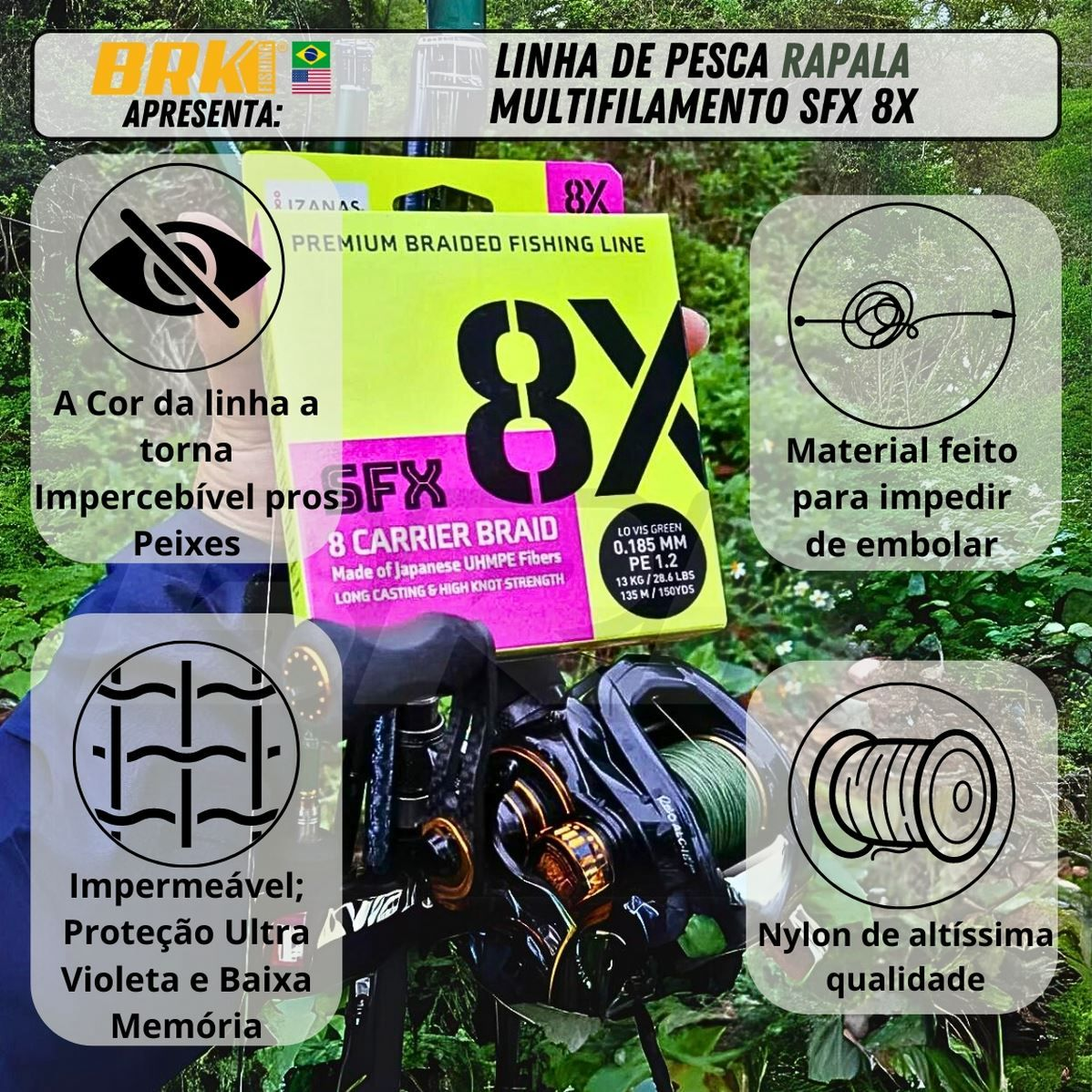 Linha de Pesca Rapala Multifilamento SFX 8X - Brk Fishing