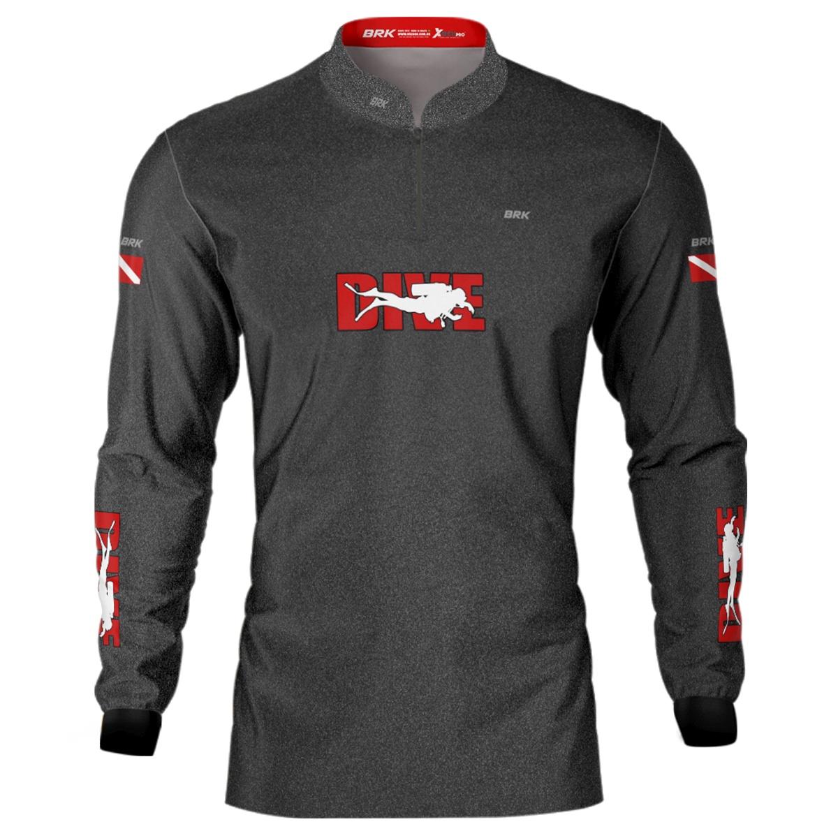 Camisa de Pesca Brk 'Dive' Preta e Vermelha com UV50+ - Brk Fishing