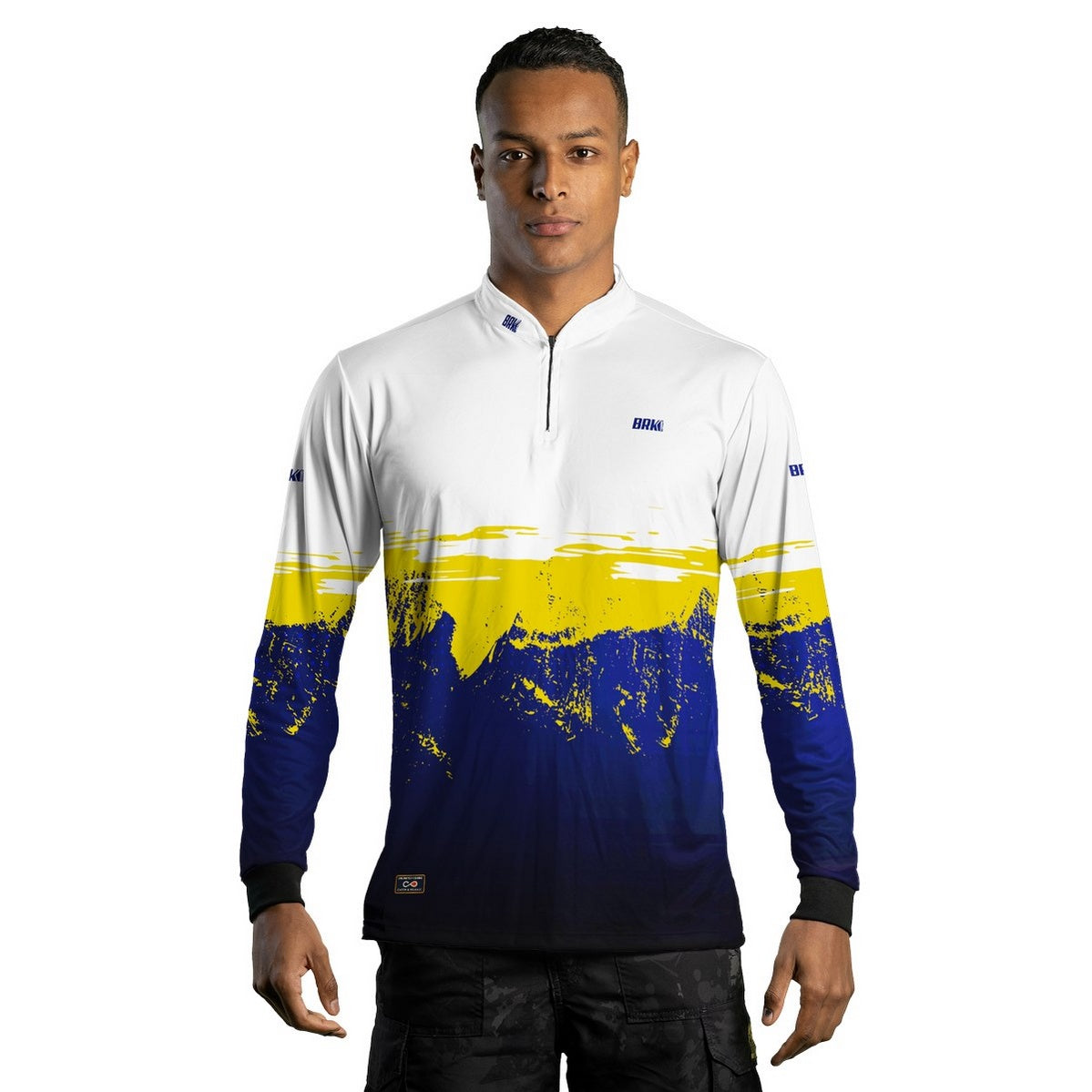 Camisa de Pesca Brk Textura Amarelo Azul e Branco com UV50+ - Brk Fishing