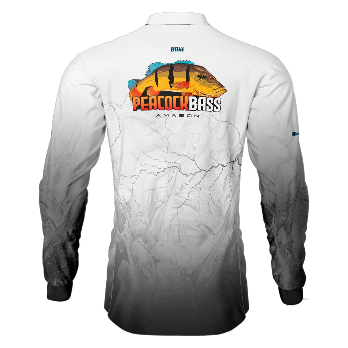 Camisa de Pesca Brk Peacockbass Amazônia Branca com Proteção Solar UV50+ - Brk Fishing