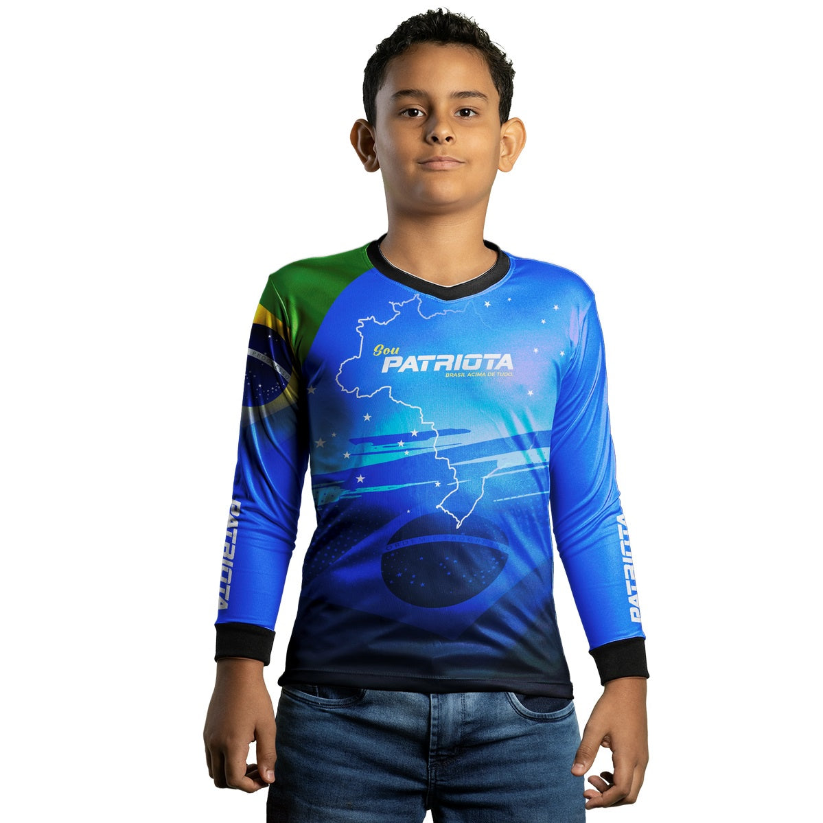 Camisa Agro Brk Básica Patriota Azul Bandeira do Brasil com Proteção UV50+ - Brk Fishing