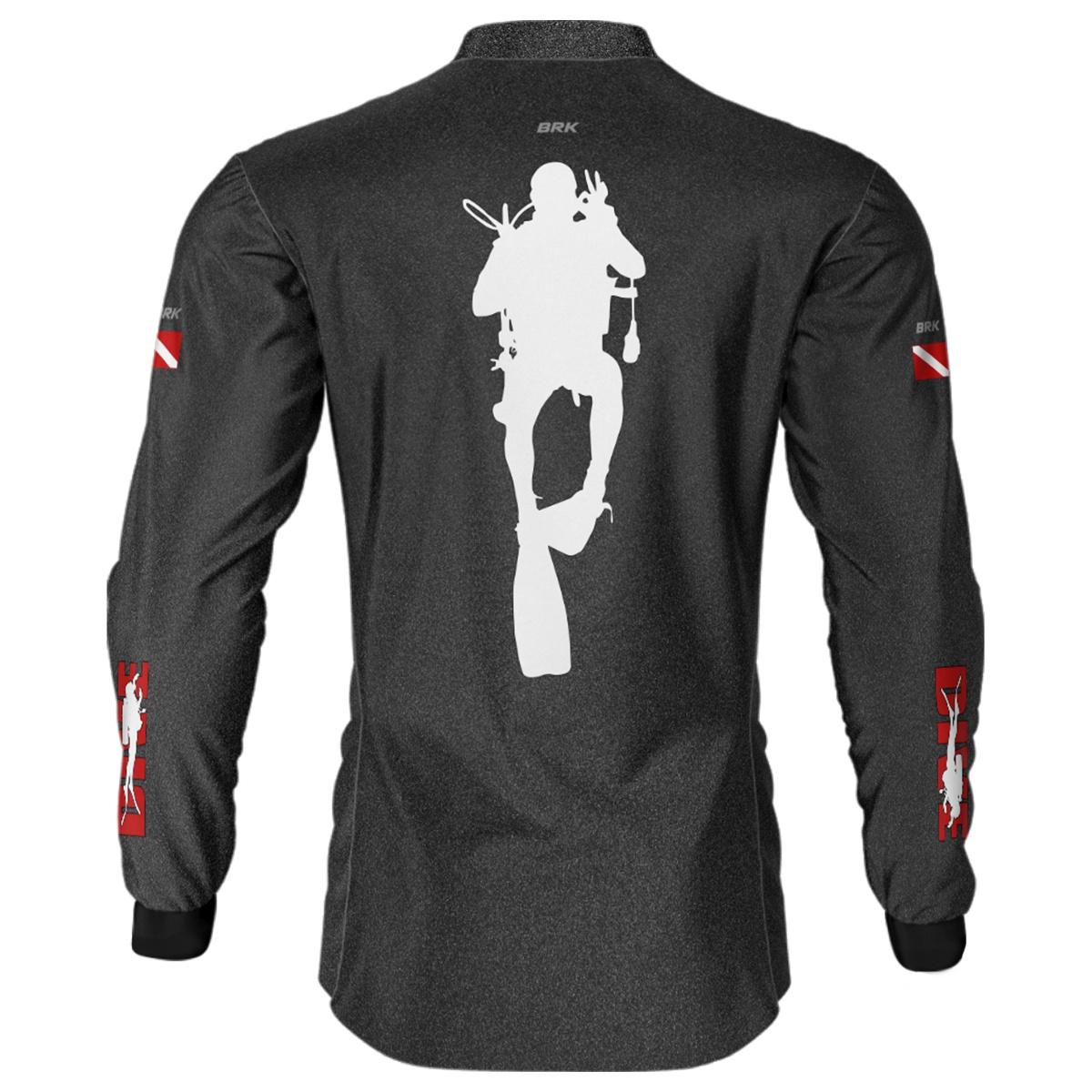 Camisa de Pesca Brk 'Dive' Preta e Vermelha com UV50+ - Brk Fishing