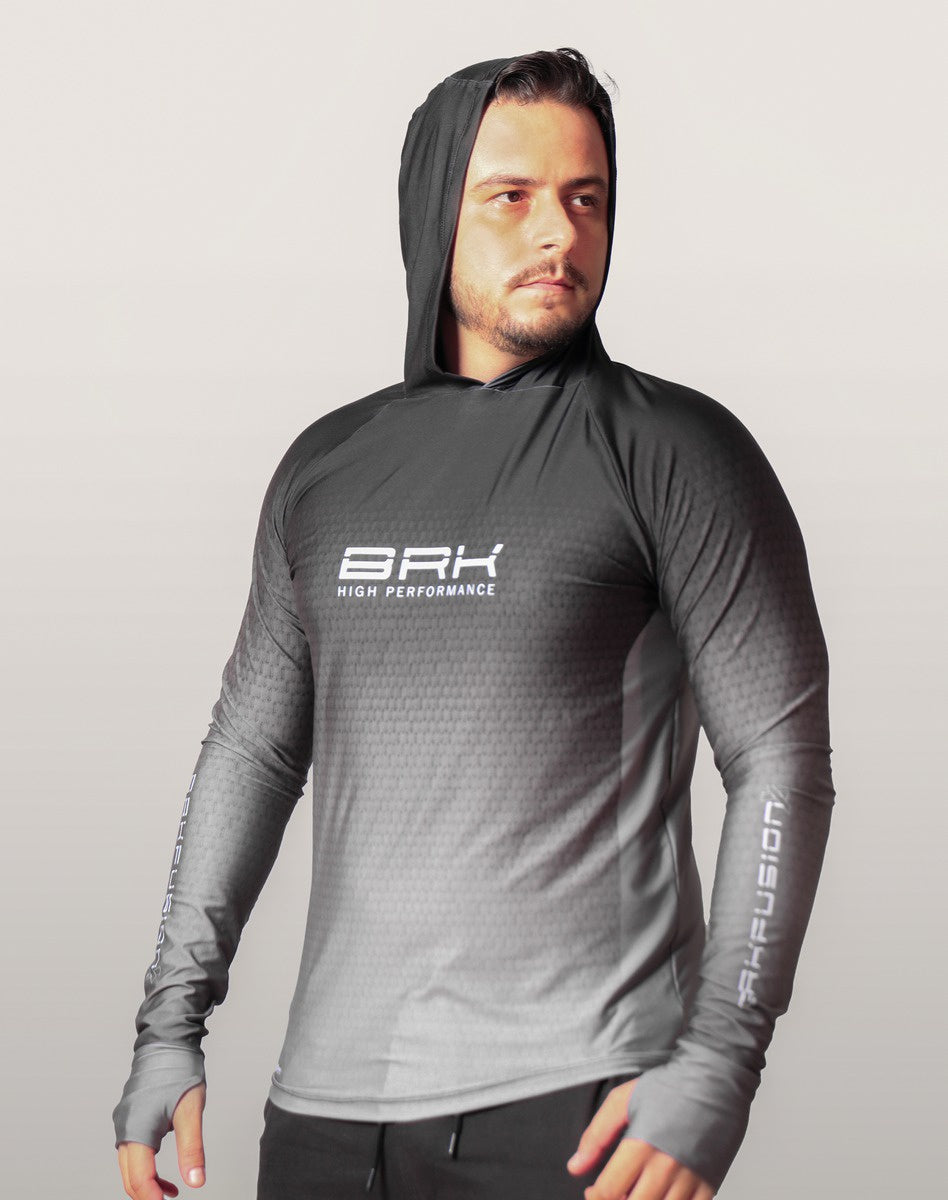 Camisa FusionX Brk Clean Preto Lisa com Capuz e Proteção UV50+ - Brk Fishing