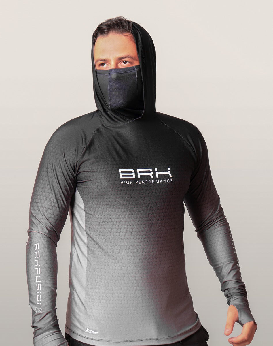 Camisa FusionX Brk Clean Preto Lisa com Capuz e Proteção UV50+ Envio Imediato Brk Fishing