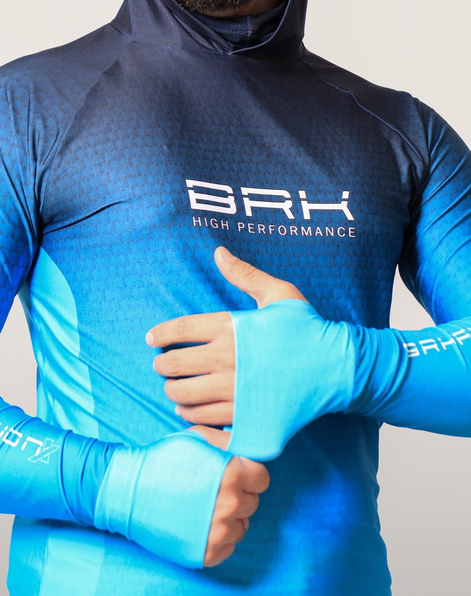 Camisa FusionX Brk Clean Azul Escuro com Capuz e Proteção UV50+ Envio Imediato Brk Fishing