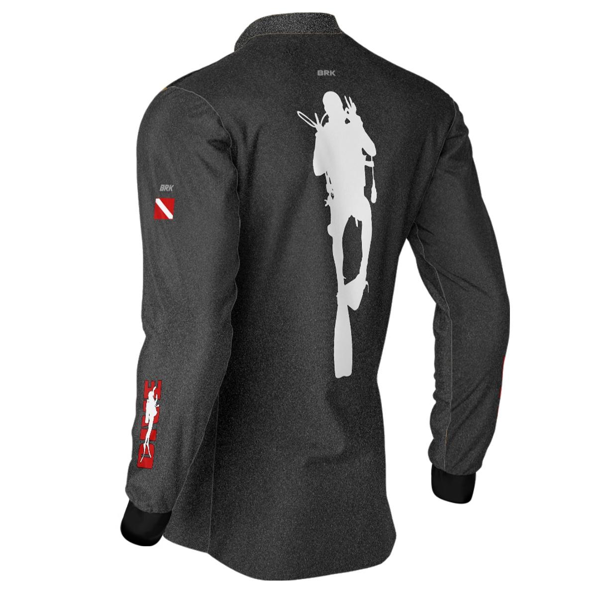 Camisa de Pesca Brk 'Dive' Preta e Vermelha com UV50+ - Brk Fishing