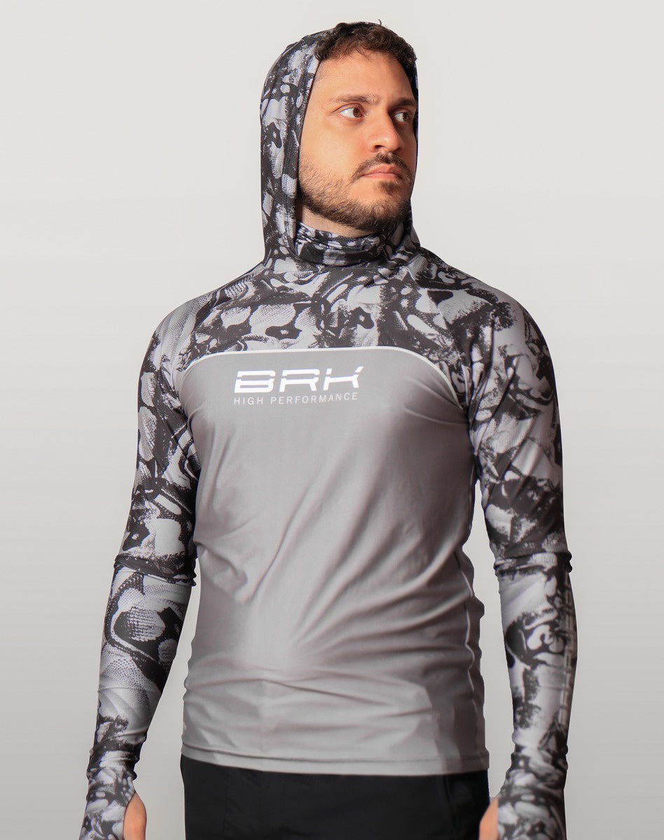 Camisa FusionX Brk Deep Cinza Camuflado com Capuz e Proteção UV50+ - Brk Fishing