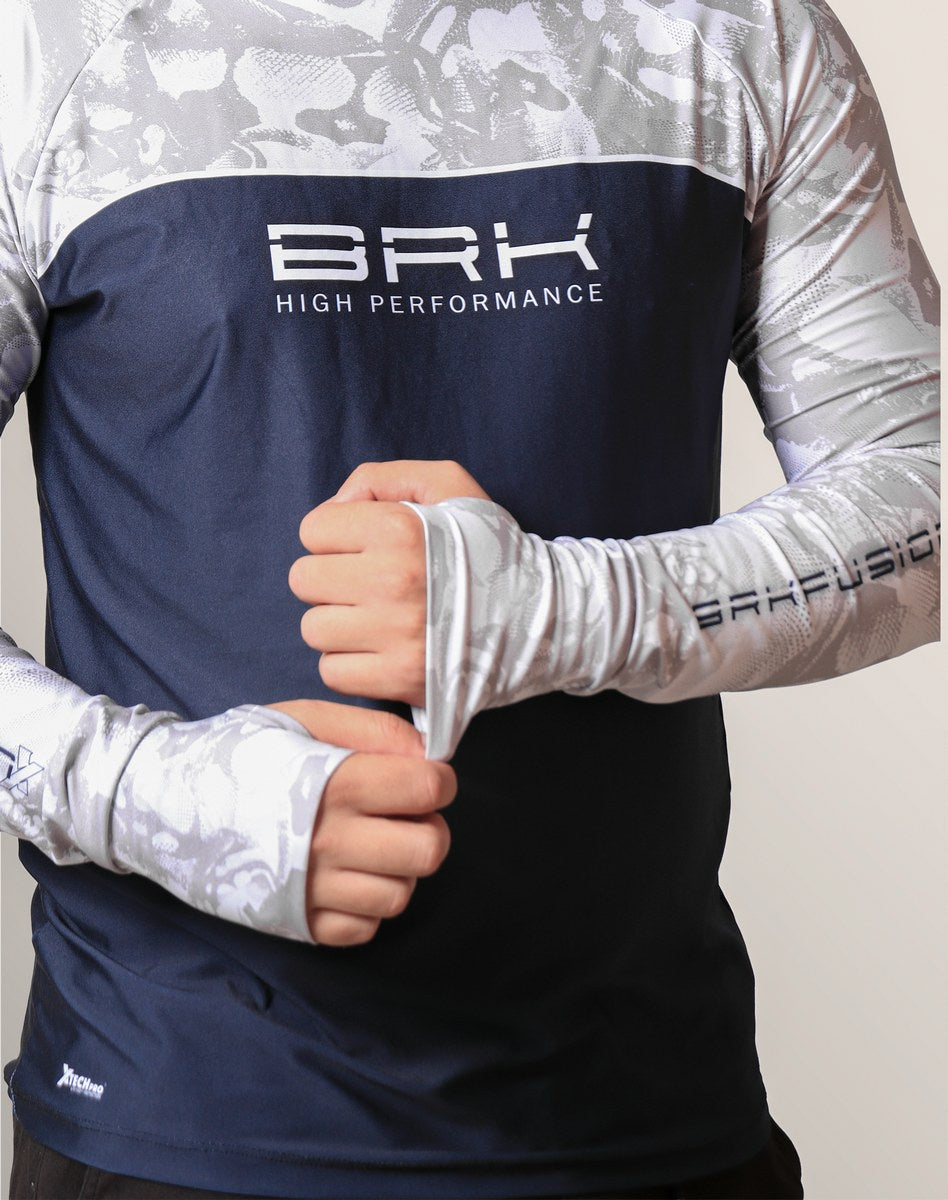 Camisa FusionX Brk Deep Camuflada Branco Azul com Capuz e Proteção UV50+ - Brk Fishing