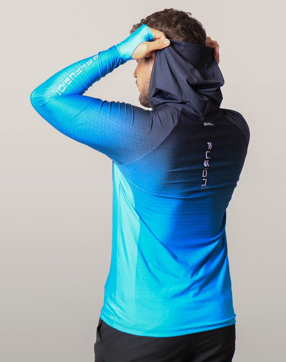 Camisa FusionX Brk Clean Azul Escuro com Capuz e Proteção UV50+ - Brk Fishing