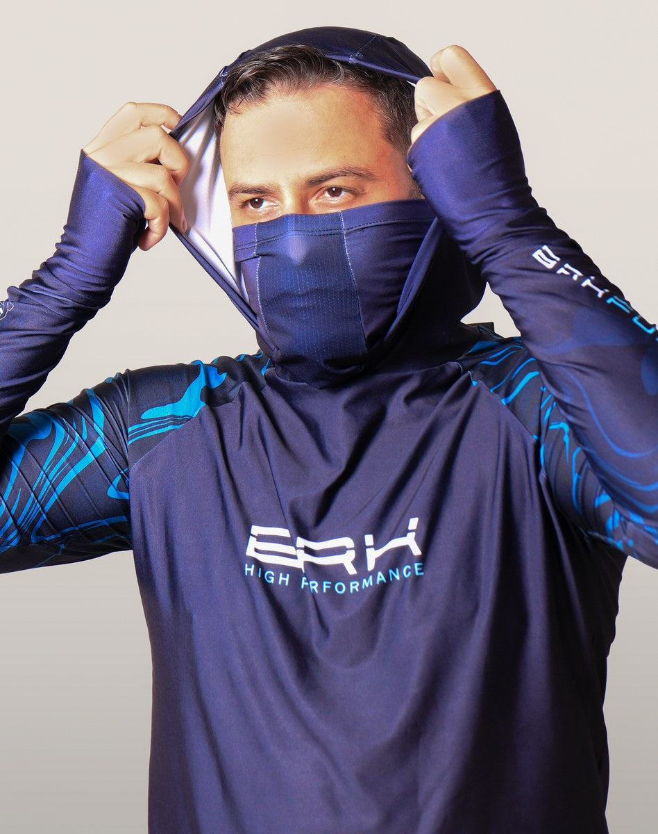 Camisa FusionX Brk Camo Distorções Azul com Capuz e Proteção UV50+ - Brk Fishing