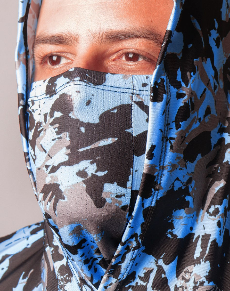 Camisa FusionX Brk Marine Camuflada Azul Branco com Capuz e Proteção UV50+ - Brk Fishing