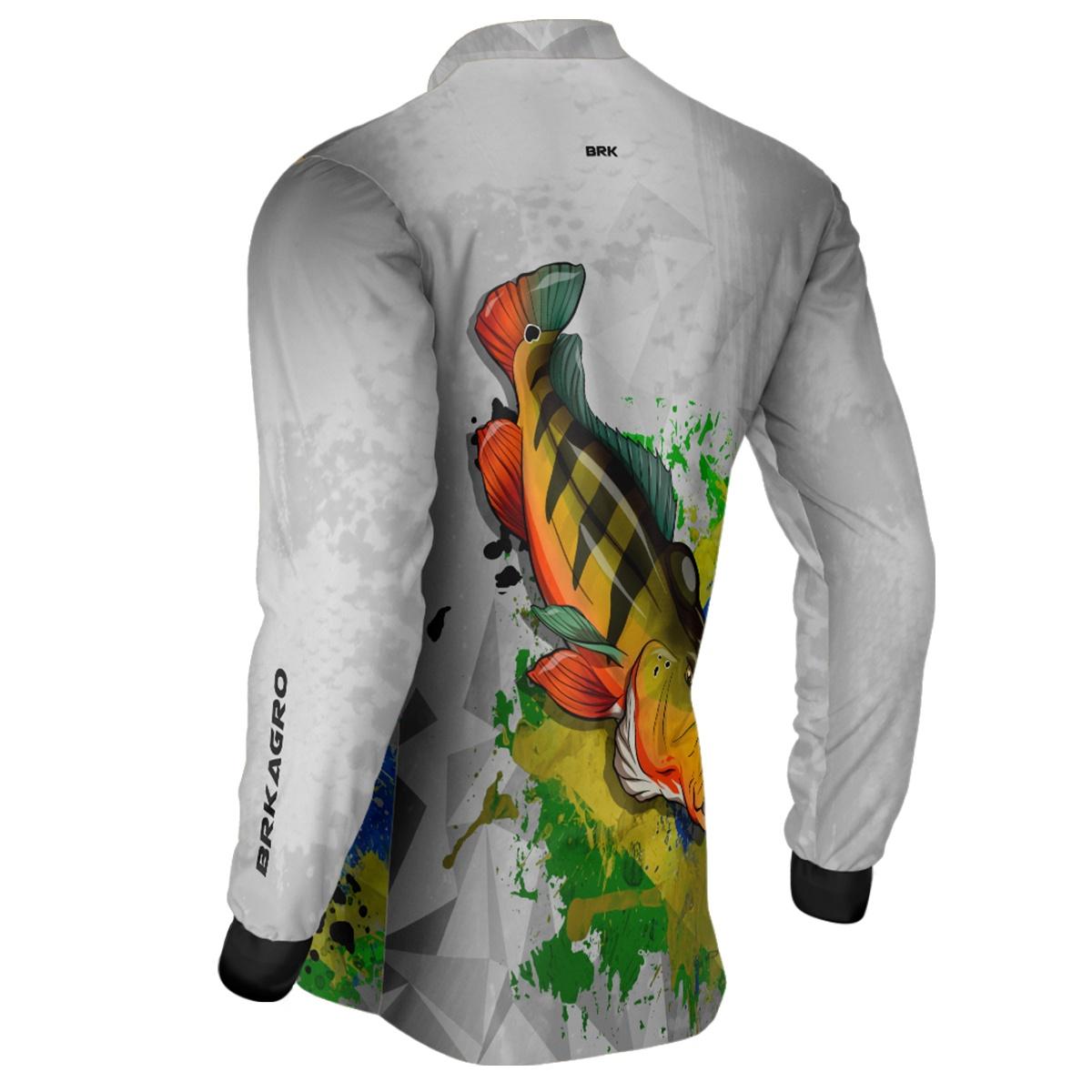 Camisa de Pesca Brk Ciano e Branco com Proteção UV50+ - Brk Fishing
