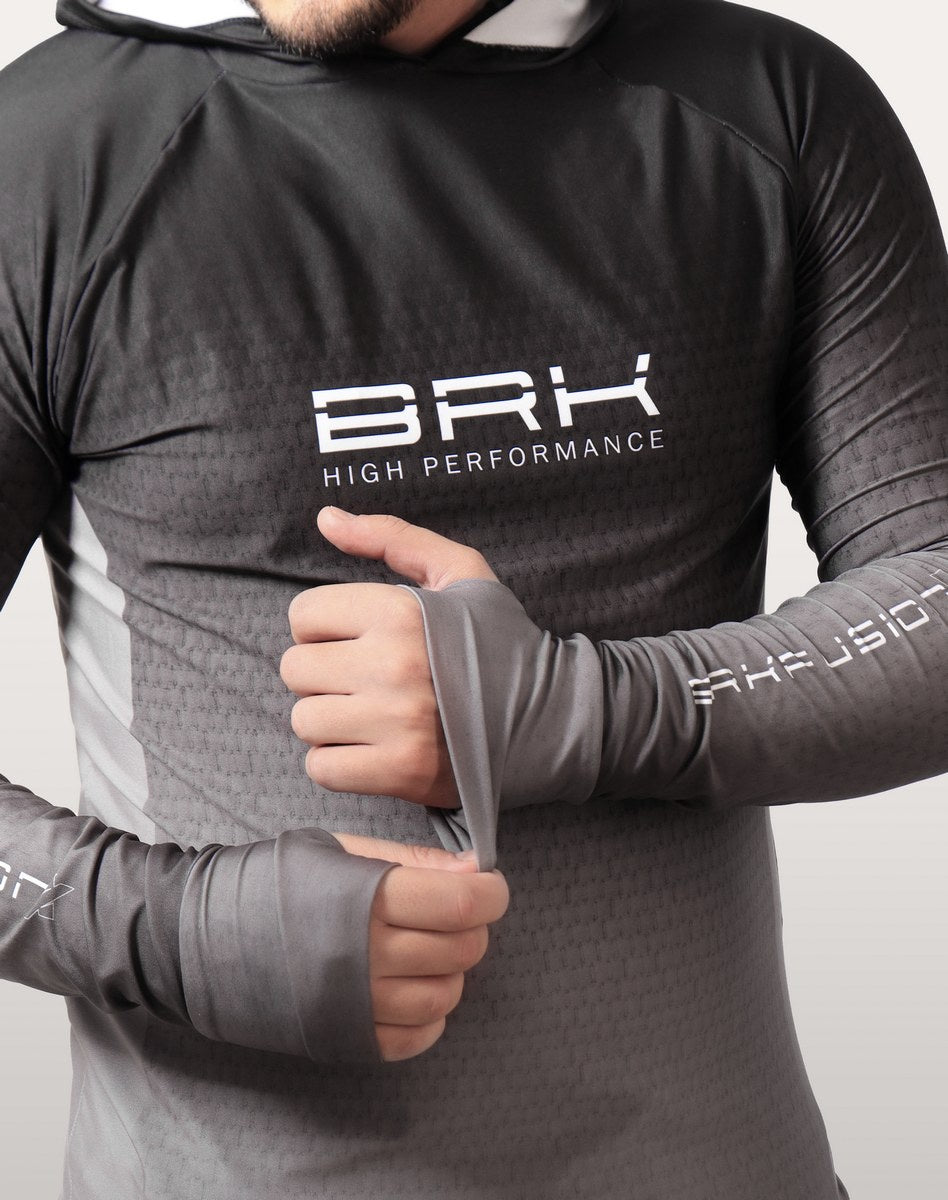 Camisa FusionX Brk Clean Preto Lisa com Capuz e Proteção UV50+ Envio Imediato Brk Fishing