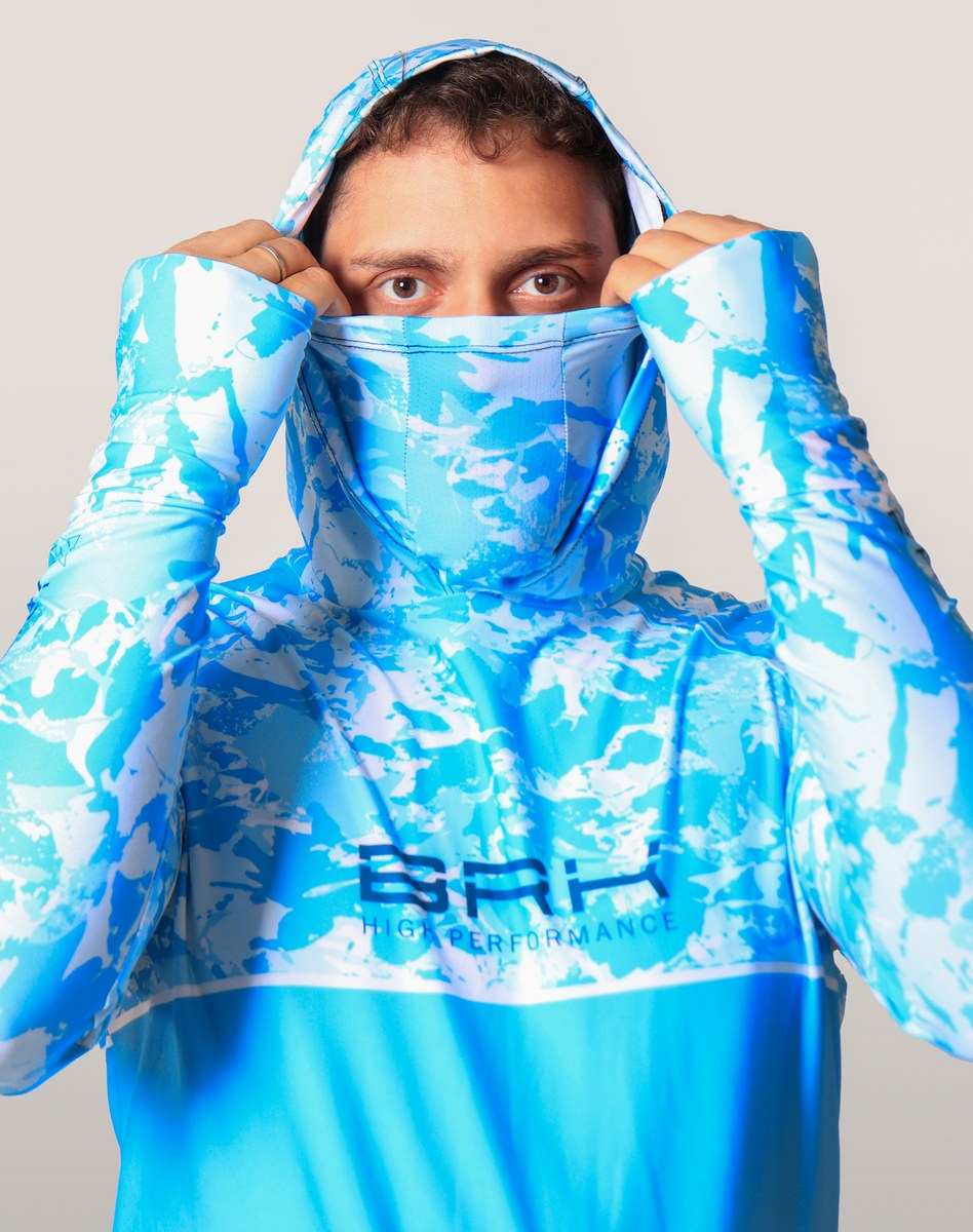 Camisa FusionX Brk Marine Azul Claro com Capuz e Proteção UV50+ - Brk Fishing