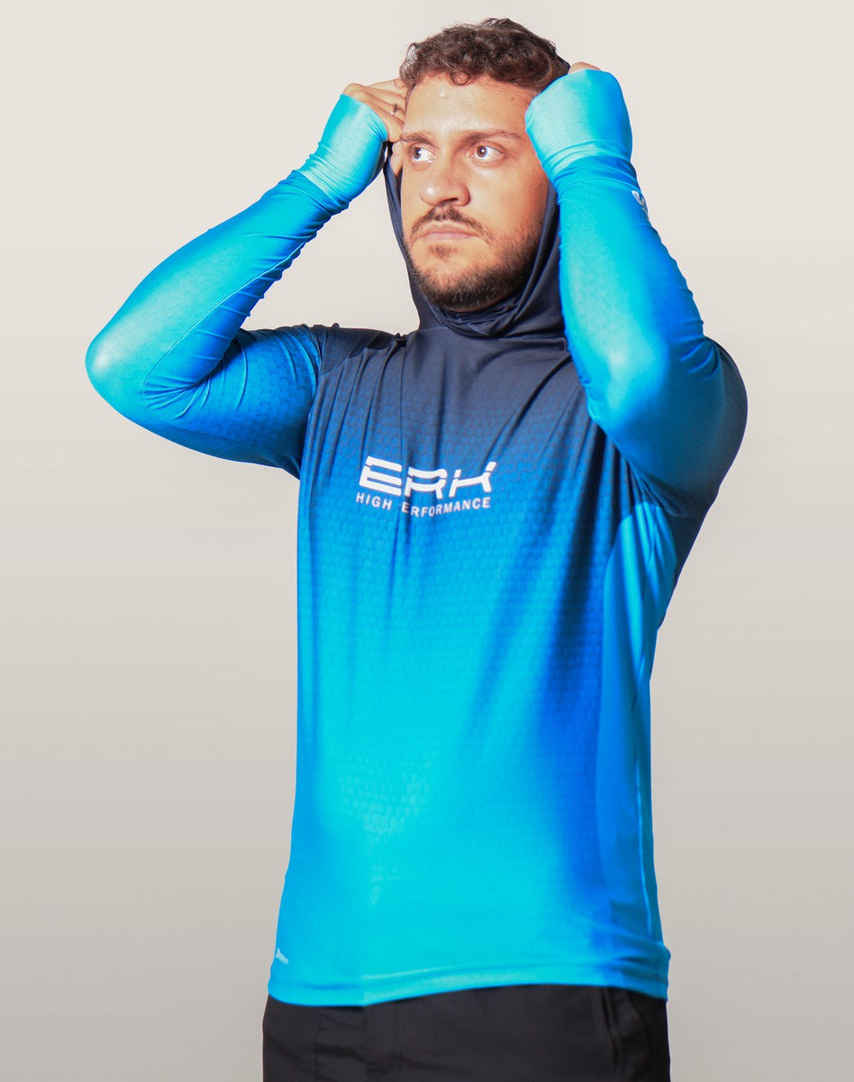 Camisa FusionX Brk Clean Azul Escuro com Capuz e Proteção UV50+ Envio Imediato Brk Fishing