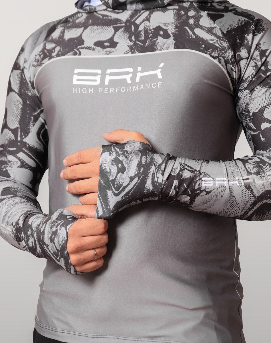 Camisa FusionX Brk Deep Cinza Camuflado com Capuz e Proteção UV50+ Envio Imediato Brk Fishing