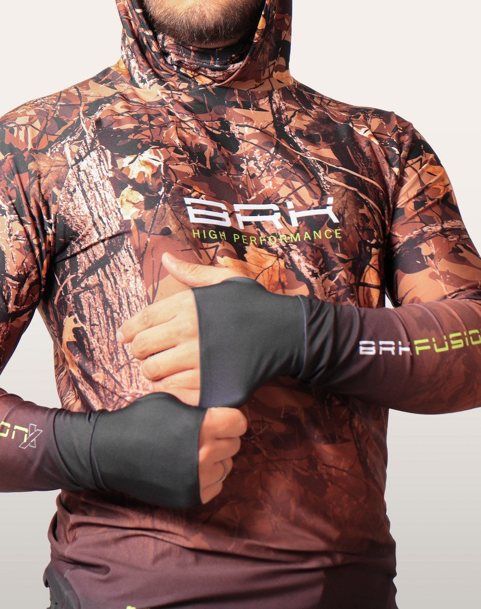Camisa FusionX Brk Hunter Camuflada Galhos Marrom com Capuz e Proteção UV50+ - Brk Fishing
