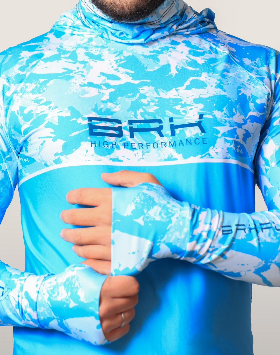 Camisa FusionX Brk Marine Azul Claro com Capuz e Proteção UV50+ - Brk Fishing