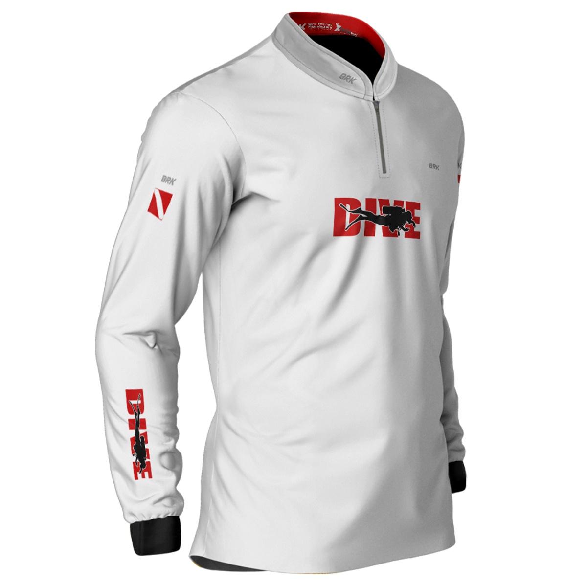 Camisa de Pesca Brk 'Dive' Branca e Vermelha com UV50+ - Brk Fishing