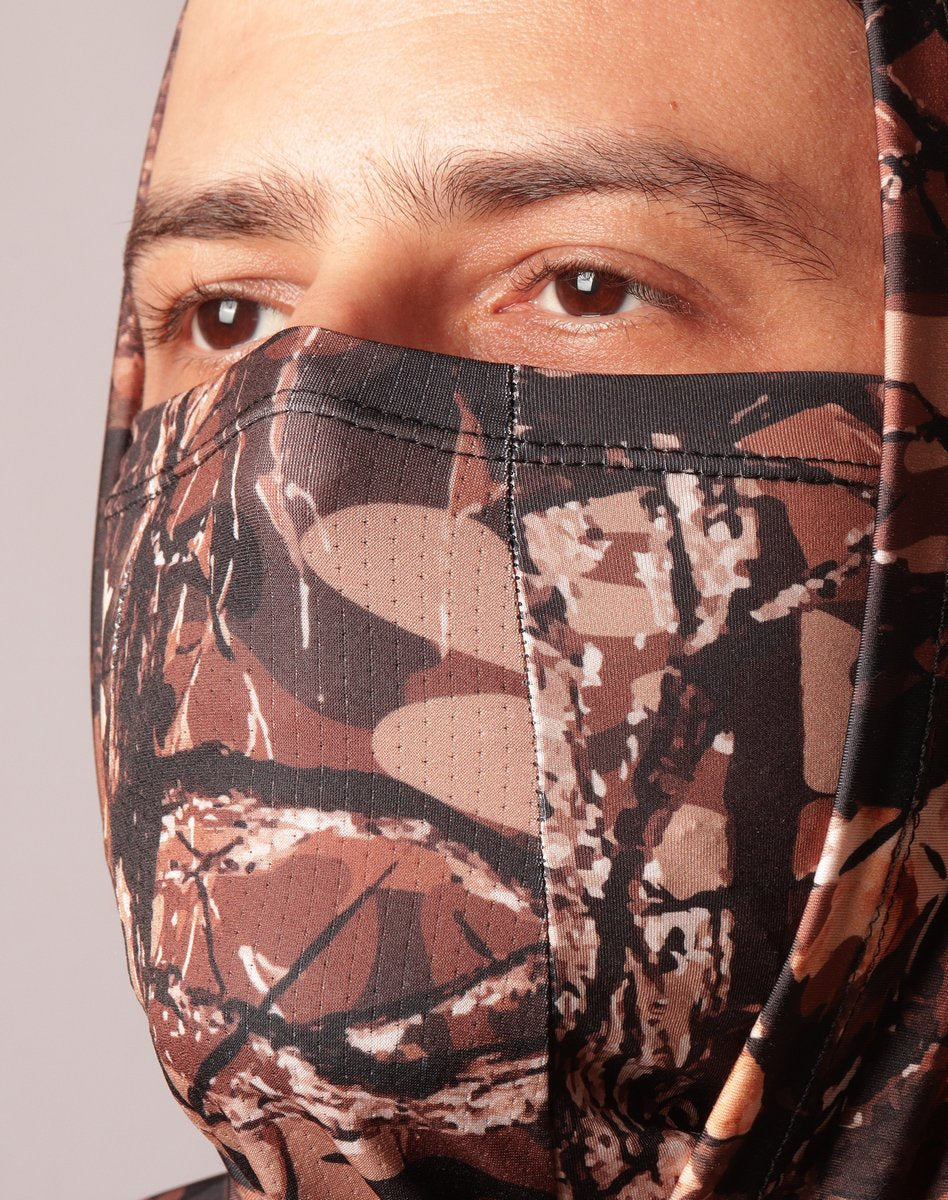 Camisa FusionX Brk Hunter Camuflada Galhos Marrom com Capuz e Proteção UV50+ - Brk Fishing